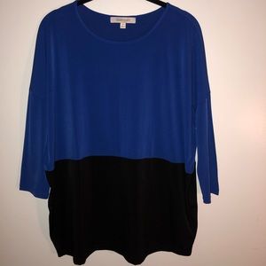 3/4 sleeve color block top - black and royal blue